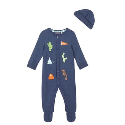 Baby boys' applique sleepsuit and hat set